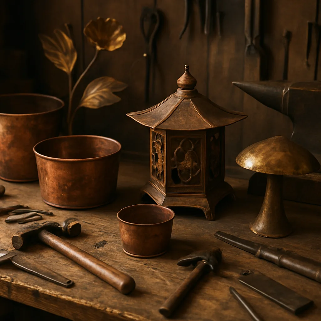 Copper Garden Viewの職人工房 — 銅と真鍮を手作業で加工する様子